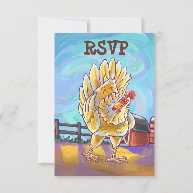 Funny Chicken Party Centre RSVP Card (Front)