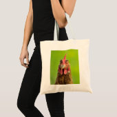 Funny Chicken Portrait on Green Tote Bag (Front (Product))