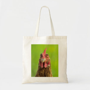 Funny Chicken Portrait on Green Tote Bag