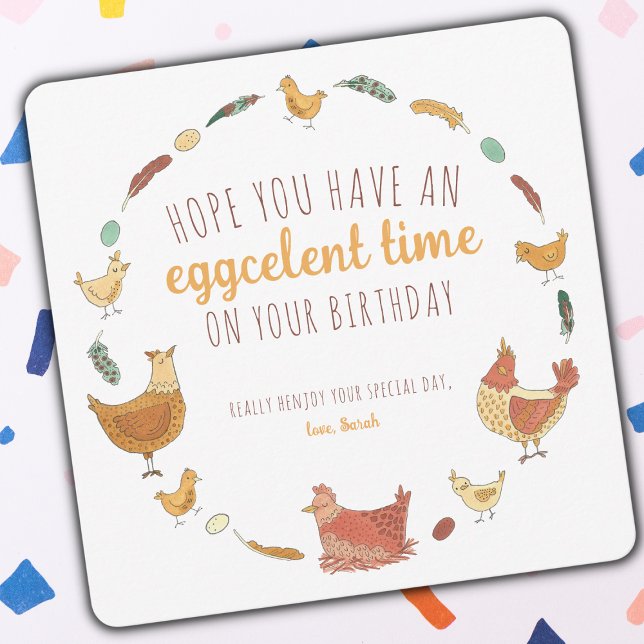 Funny Chicken Pun Square Birthday Holiday Card (Creator Uploaded)