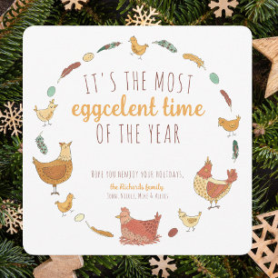 Funny Chicken Pun Square Christmas Photo Holiday C