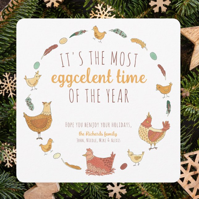 Funny Chicken Pun Square Christmas Photo Holiday C Card (Creator Uploaded)