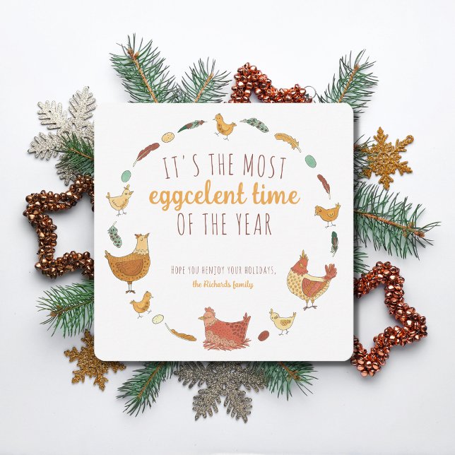 Funny Chicken Pun Square Christmas Photo Holiday Card (Creator Uploaded)