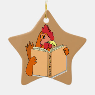 Funny Chicken Reading Book Cartoon Hen Ceramic Tree Decoration