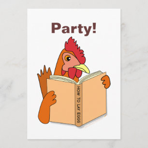 Funny Chicken Reading Book Cartoon Hen Invitation
