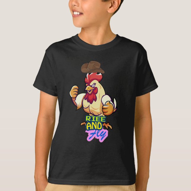 Funny Chicken Rise and Fly” T-Shirt (Front)
