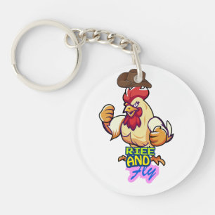 Funny Chicken Rise and Fly” T-Shirt Key Ring