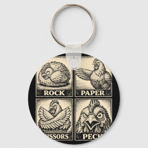 Funny Chicken Rock Paper Scissors Peck Chicken Lov Key Ring