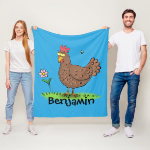 Funny chicken rustic cartoon illustration fleece blanket