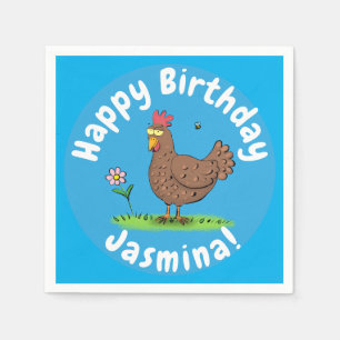 Funny chicken rustic cartoon illustration napkin