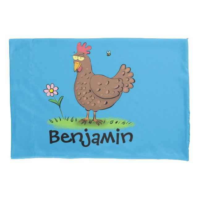 Funny chicken rustic cartoon illustration pillowcase (Front)