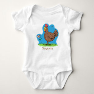 Funny chicken rustic whimsical cartoon baby bodysuit