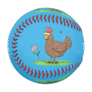 Funny chicken rustic whimsical cartoon baseball