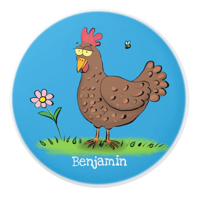 Funny chicken rustic whimsical cartoon ceramic knob (Front)