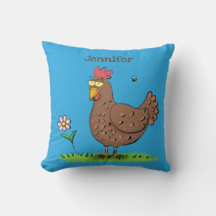 Funny chicken rustic whimsical cartoon cushion
