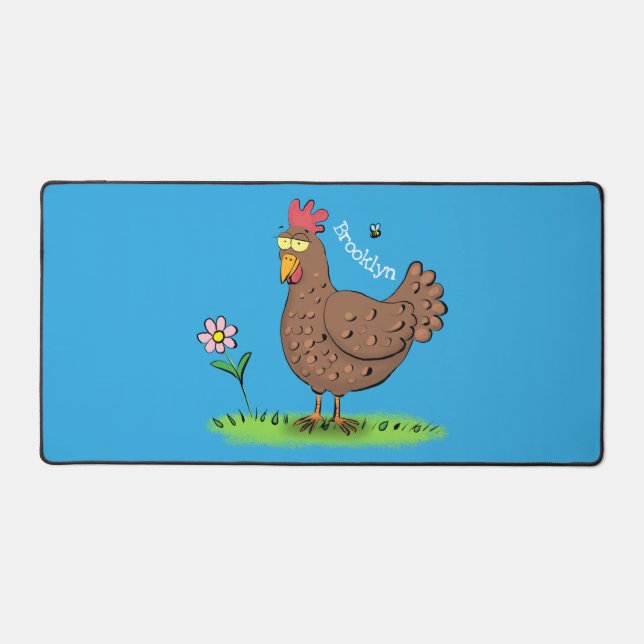 Funny chicken rustic whimsical cartoon desk mat (Front)