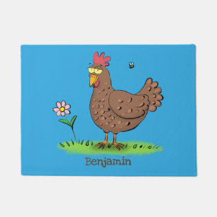 Funny chicken rustic whimsical cartoon doormat