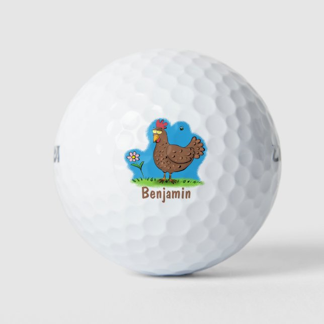 Funny chicken rustic whimsical cartoon golf balls (Front)