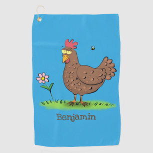 Funny chicken rustic whimsical cartoon golf towel