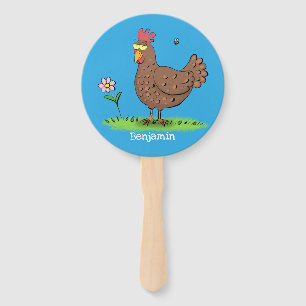 Funny chicken rustic whimsical cartoon hand fan