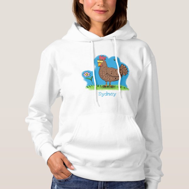 Funny chicken rustic whimsical cartoon hoodie (Front)