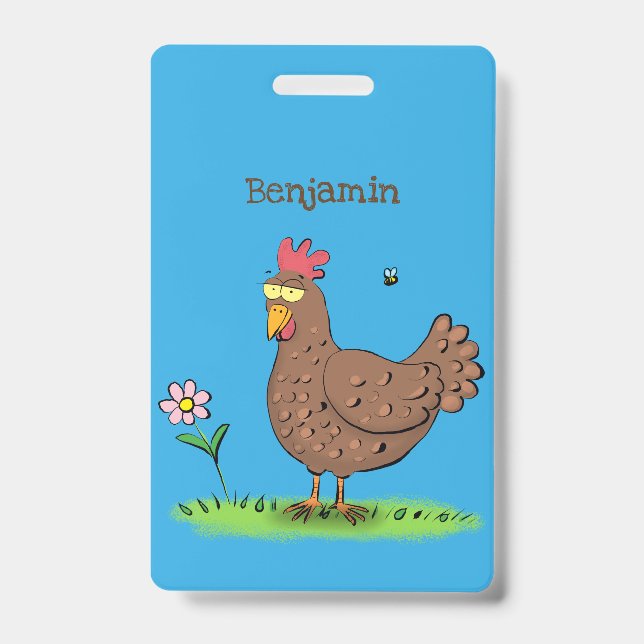 Funny chicken rustic whimsical cartoon ID badge (Front)