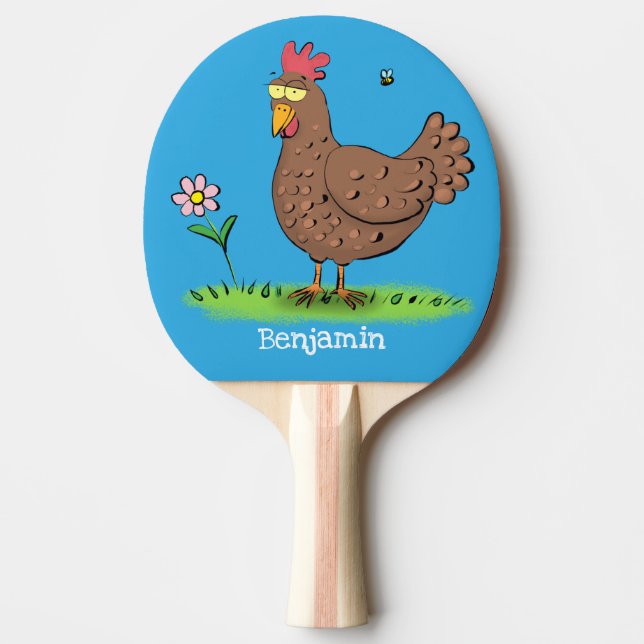 Funny chicken rustic whimsical cartoon ping pong paddle (Front)