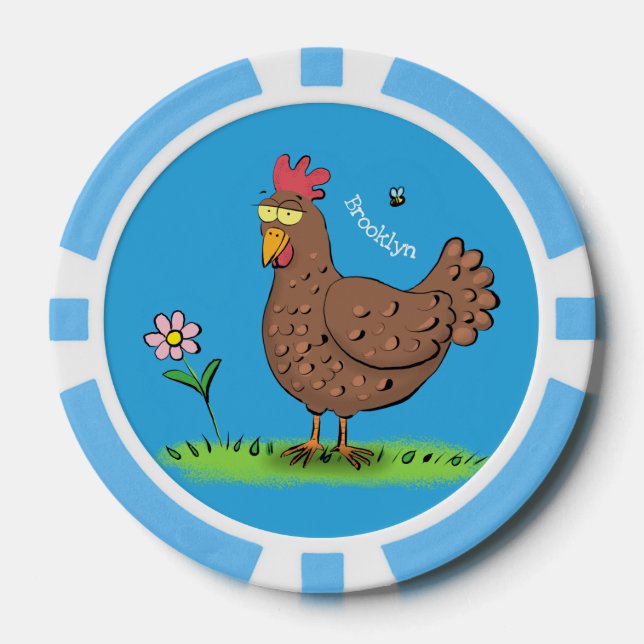 Funny chicken rustic whimsical cartoon poker chips (Front)