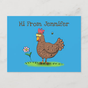 Funny chicken rustic whimsical cartoon postcard