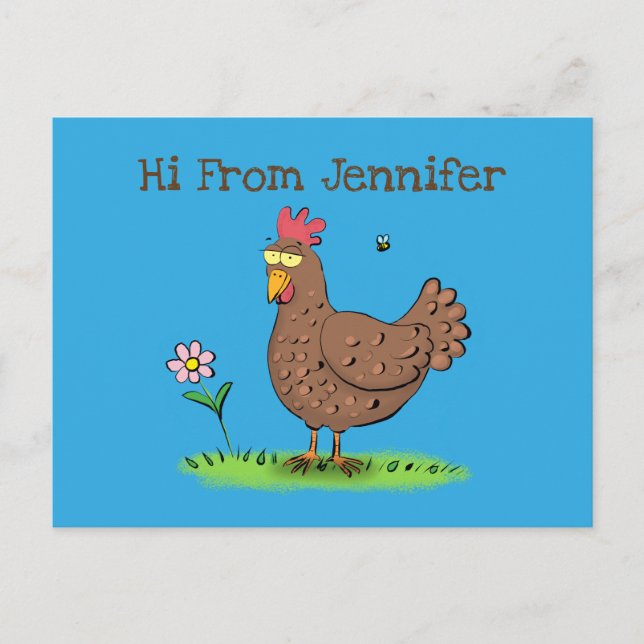 Funny chicken rustic whimsical cartoon postcard (Front)