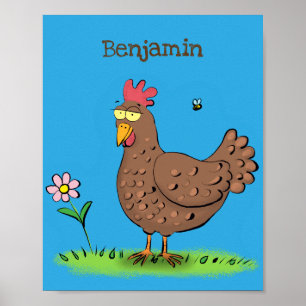 Funny chicken rustic whimsical cartoon poster