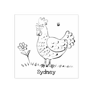 Funny chicken rustic whimsical cartoon rubber stamp