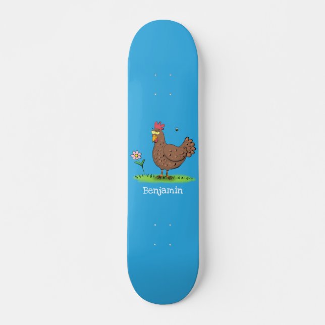 Funny chicken rustic whimsical cartoon skateboard (Front)
