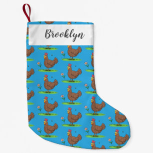 Funny chicken rustic whimsical cartoon small christmas stocking