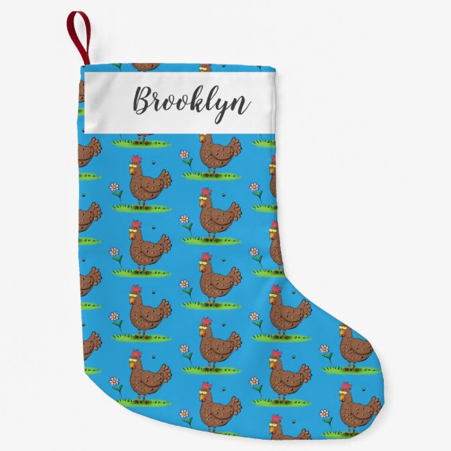 Funny chicken rustic whimsical cartoon small christmas stocking (Front)