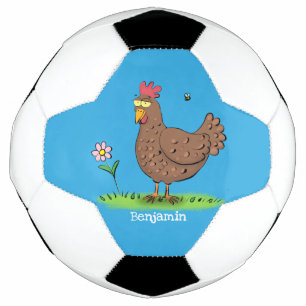 Funny chicken rustic whimsical cartoon  soccer ball