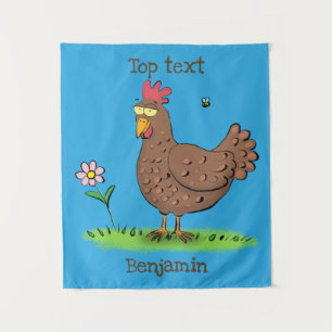 Funny chicken rustic whimsical cartoon tapestry