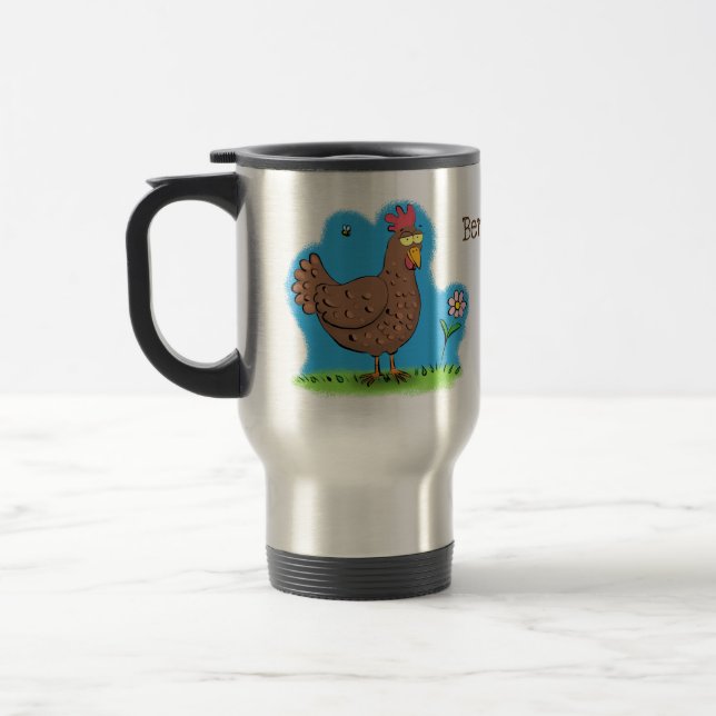 Funny chicken rustic whimsical cartoon travel mug (Left)