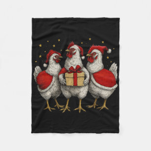 Funny Chicken Santa Xmas Tree Farm Merry Christmas Fleece Blanket