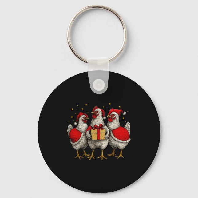 Funny Chicken Santa Xmas Tree Farm Merry Christmas Key Ring (Front)