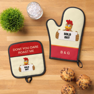funny chicken saying oven mitt & pot holder set