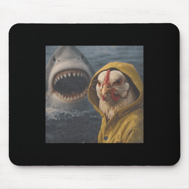 Funny Chicken Shark Attack Meme Vintage  Mouse Pad (Front)
