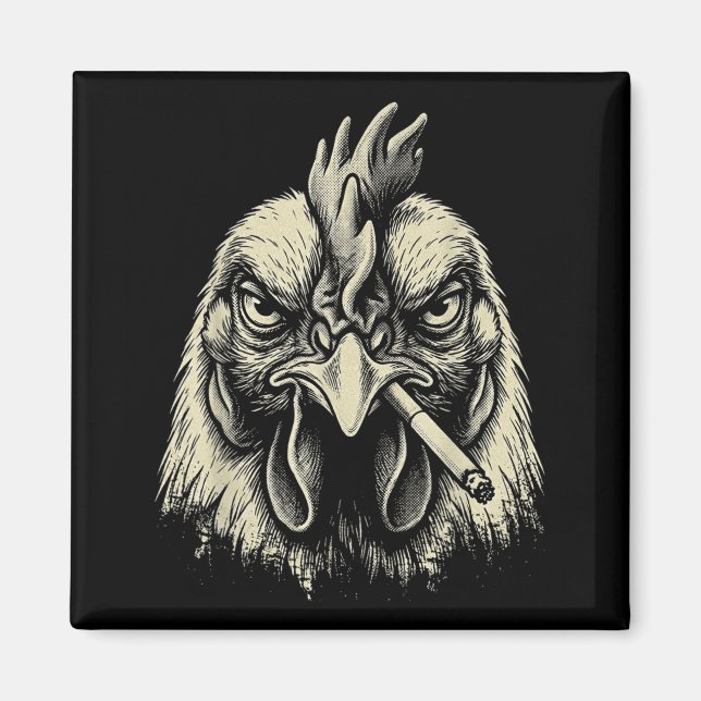 Funny Chicken Smoking Cigarette Meme Vintage Grung Magnet (Front)