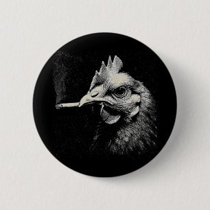 Funny Chicken Smoking Pipe Rooster Farmhouse 6 Cm Round Badge