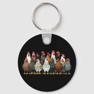 Funny Chicken Squad Farm Lover Vintage Hen Rooster Key Ring