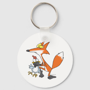 funny chicken stealing stealer fox key ring