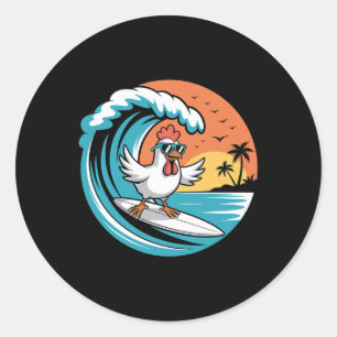 Funny Chicken Surfboard Beach Summer Surfing Roost Classic Round Sticker