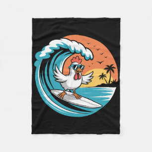 Funny Chicken Surfboard Beach Summer Surfing Roost Fleece Blanket