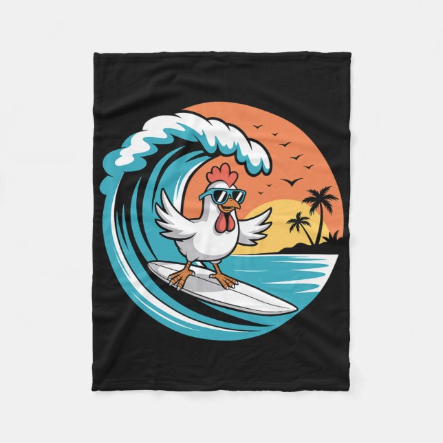 Funny Chicken Surfboard Beach Summer Surfing Roost Fleece Blanket (Front)
