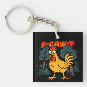 Funny Chicken T-Shirt – F-Caw-F Comic Style Art Key Ring